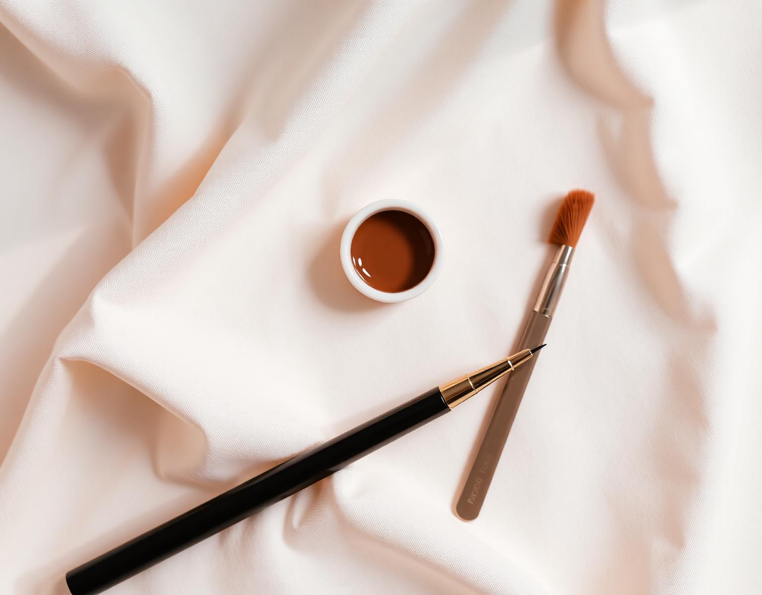 Brow grooming tools laid out on linen