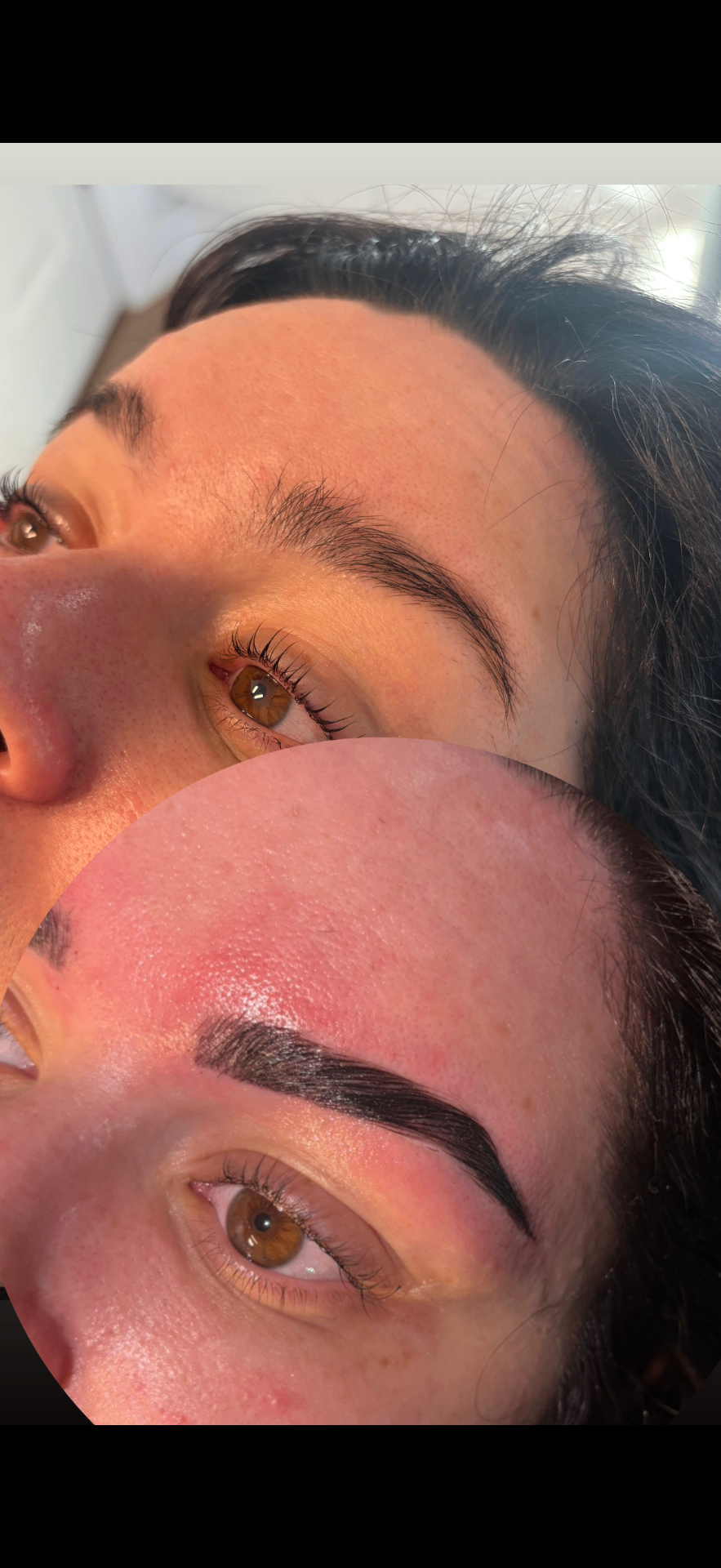 Brow lamination, wax and tint before and after by Kimberley
